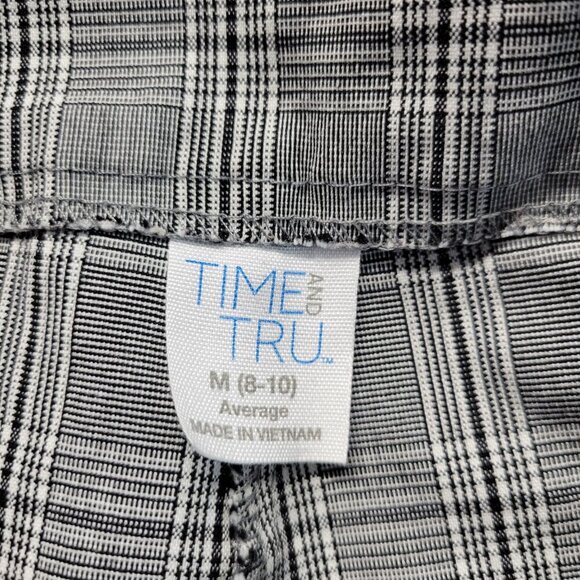 Time And Tru Medium Black Gray Checkered Pull On Casual Dress Straight Leg Pants - Picture 7 of 9